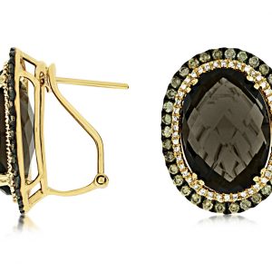 FANCY DIA &SMOKY QUARTZ EARRIN