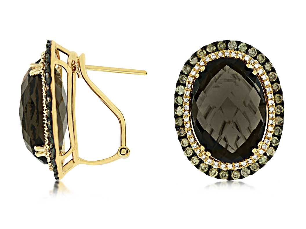FANCY DIA &SMOKY QUARTZ EARRIN