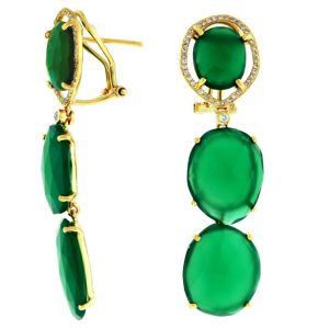 DIAMOND & GREEN AGATE EARRING