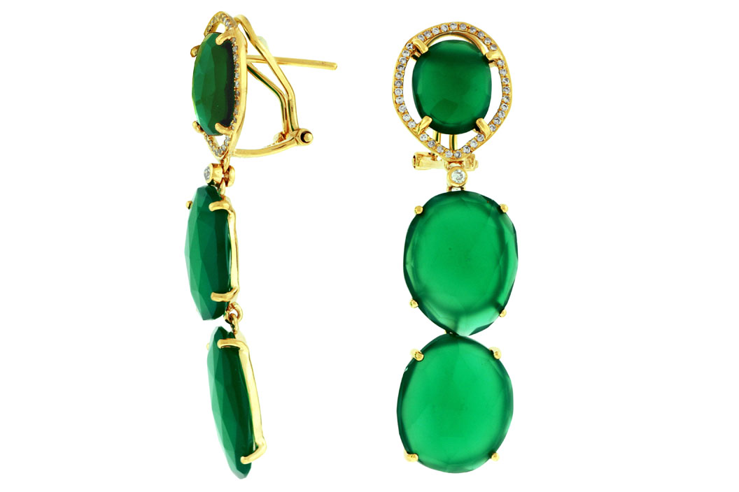 DIAMOND & GREEN AGATE EARRING