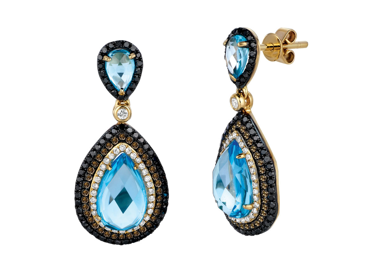 FANCY DIA & BLUE TOPAZ EARRING