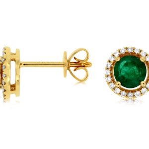 EMERALD & DIAMOND HALO STUDS