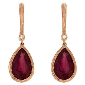 GLASS FILLED RUBY &DIA EARRING