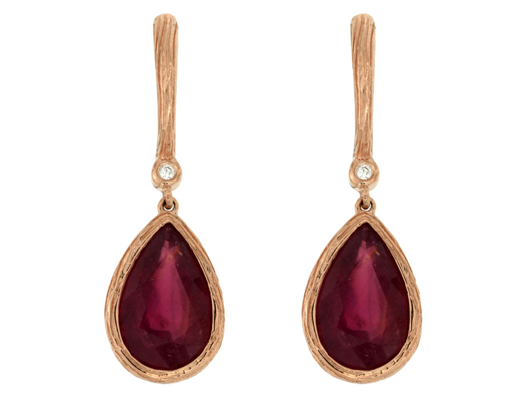 GLASS FILLED RUBY &DIA EARRING