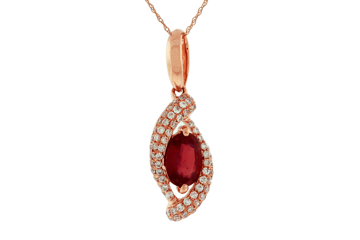 GLASS FILLED RUBY &DIA PENDANT