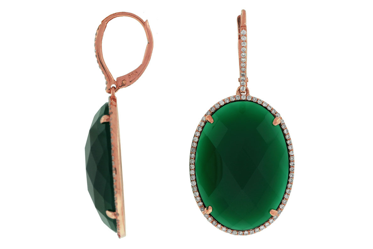 DIAMOND & GREEN AGATE EARRING