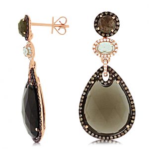 FANCY DIA &SMOKY QUARTZ EARRIN