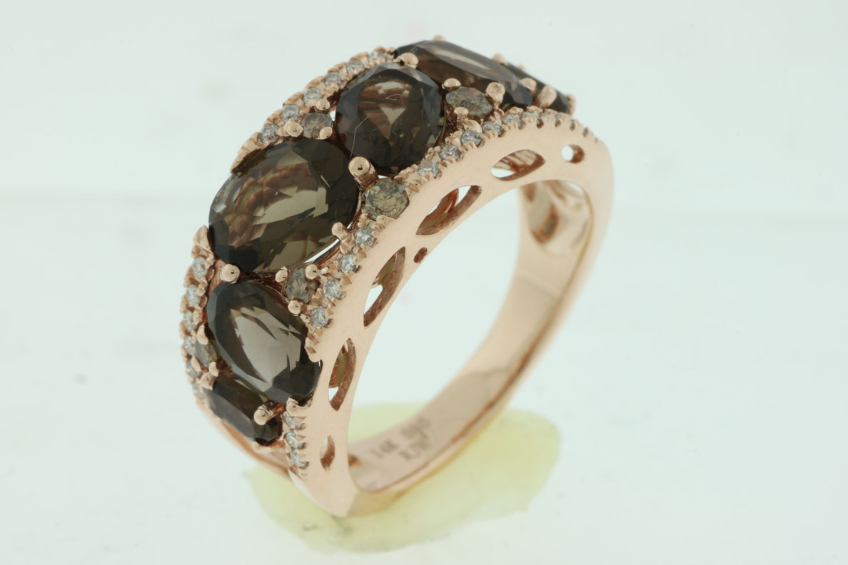 FANCY DIA & SMOKY QUARTZ RING