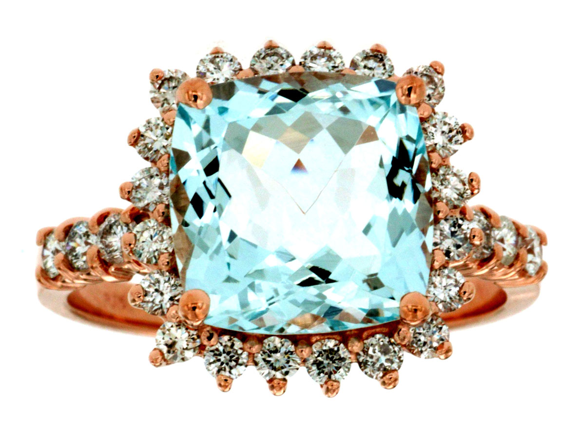 AQUAMARINE & DIAMOND RING