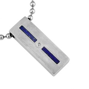 S.STEEL.DIA & LAPIS PENDANT