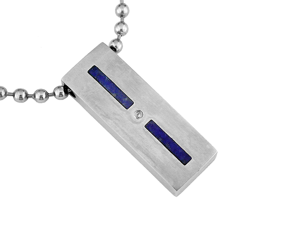 S.STEEL.DIA & LAPIS PENDANT