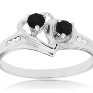 SAPPHIRE & DIAMOND HEART RING