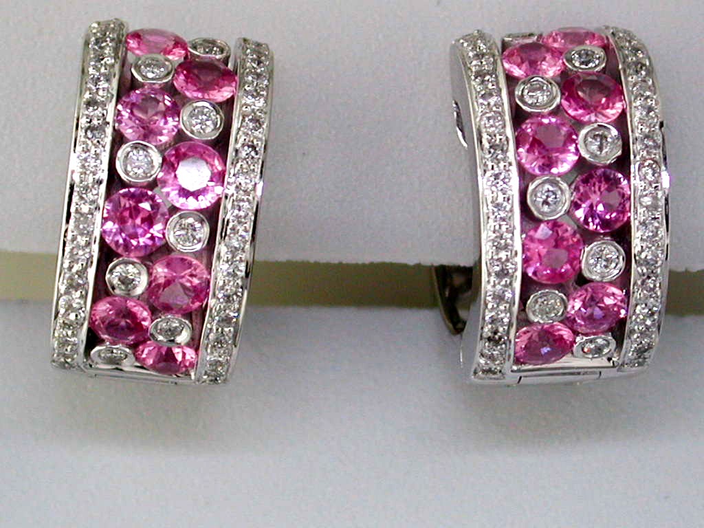 DIAMOND &PINK SAPPHIRE EARRING