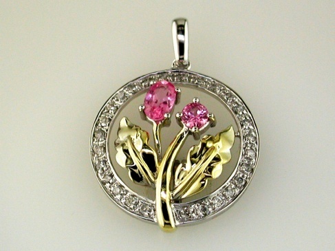 PINK SP & DIA CIRCLE FLOWER PE