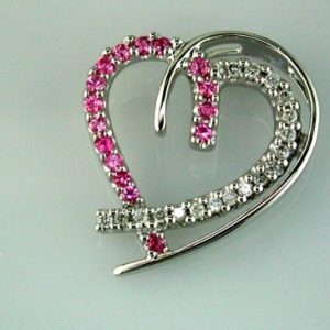 PINK SP & DIA HEART PENDANT