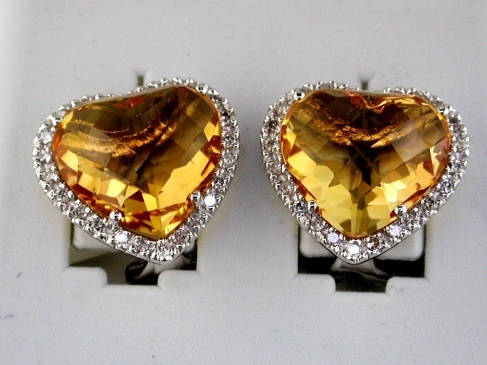 CITRINE & DIA HEART EARRING