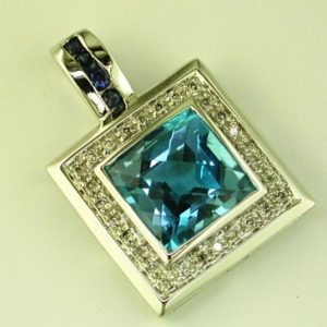 BLUE TOPAZ & DIAMOND PENDANT
