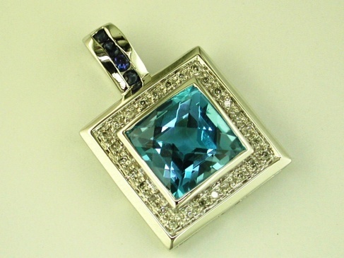 BLUE TOPAZ & DIAMOND PENDANT