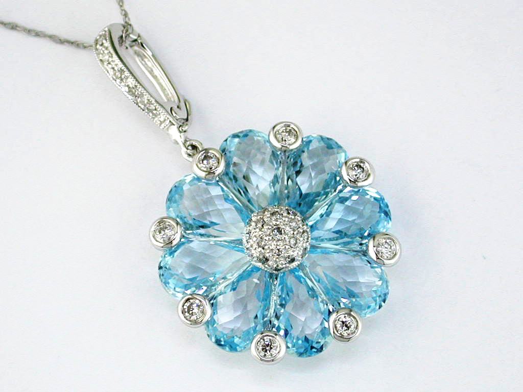 BLUE TOPAZ & DIAMOND PENDANT