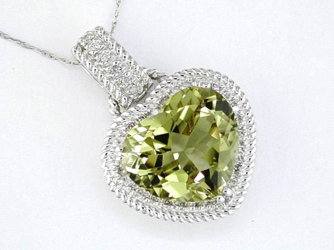 DIA & LEMON QUARTZ HEART PEND