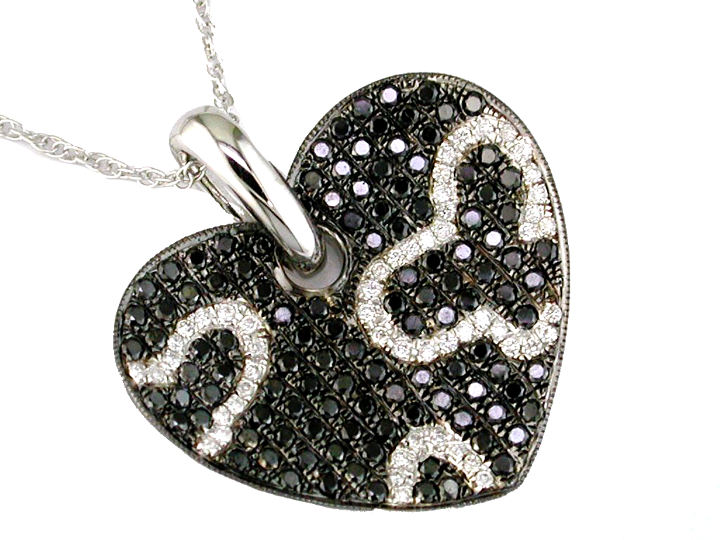 BLACK DIA & DIA HEART PENDANT