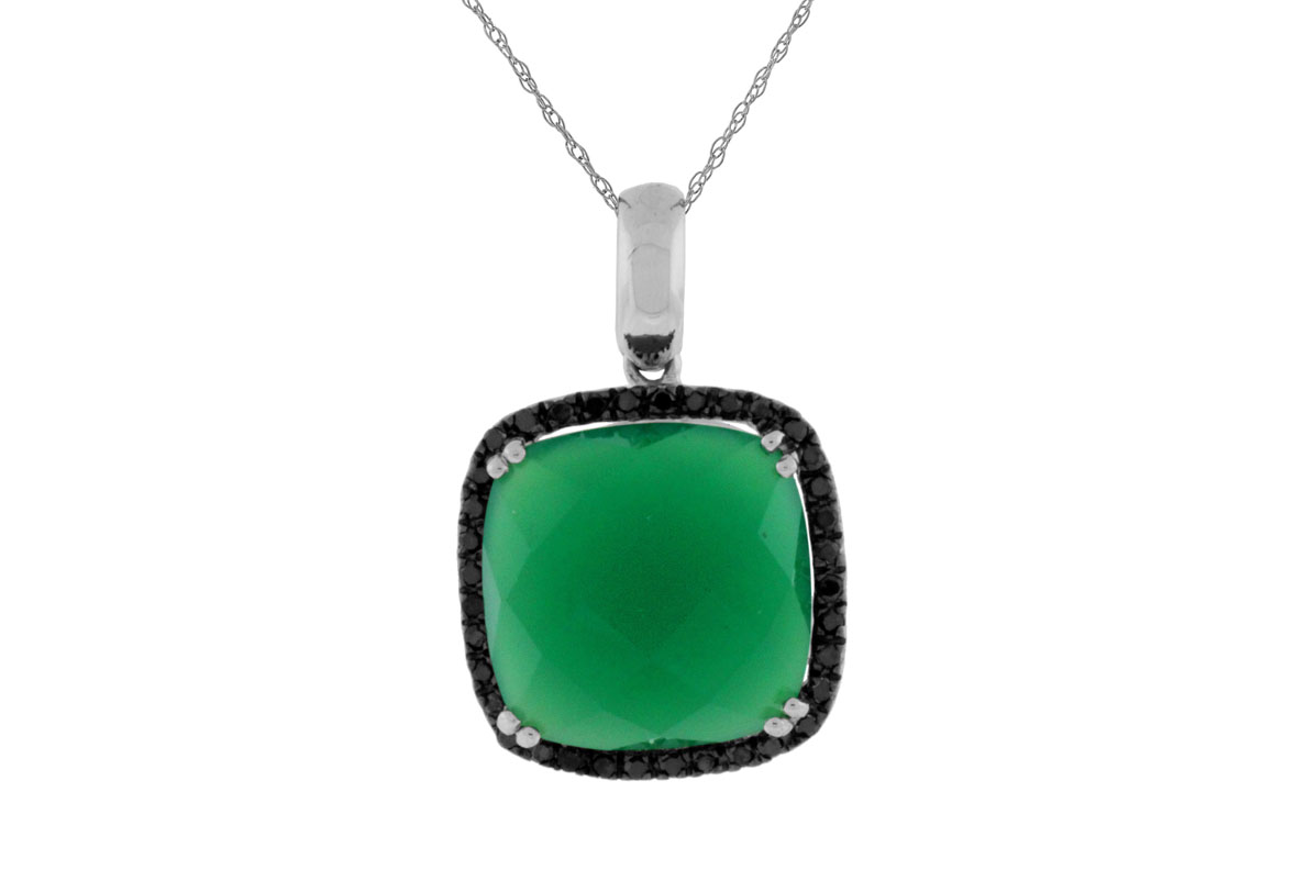 BLK DIA & GREEN AGATE PENDANT
