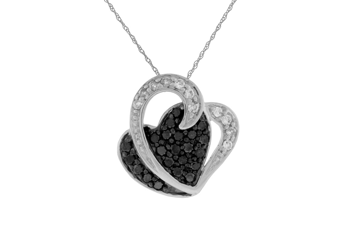 BLACK DIA & DIA HEART PENDANT