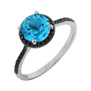 BLACK DIAMOND &BLUE TOPAZ RING