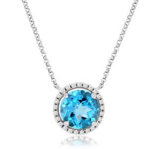 BLUE TOPAZ & DIAMOND PENDANT
