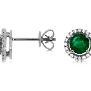 EMERALD & DIAMOND HALO STUDS