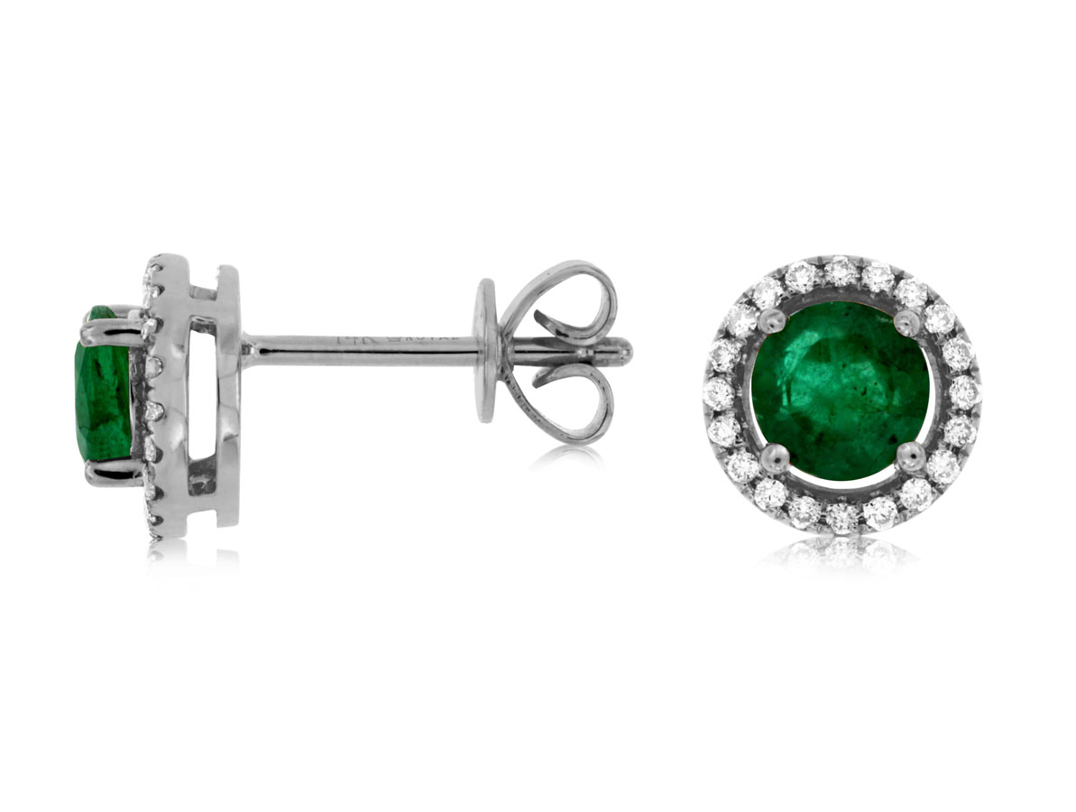 EMERALD & DIAMOND HALO STUDS