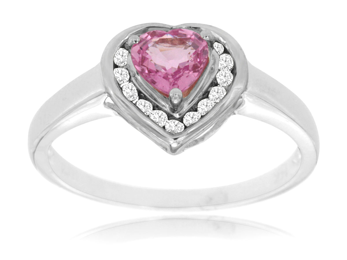 PINK SAPP & DIA HEART RING