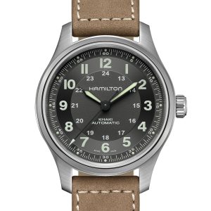 Hamilton KHAKI FIELD TI AUTO 42MM SIL DIA BRN LTH
