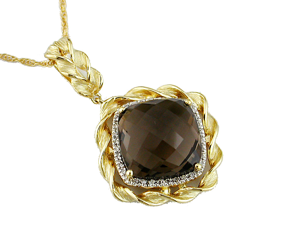 SMOKY QUARTZ & DIAMOND PENDANT