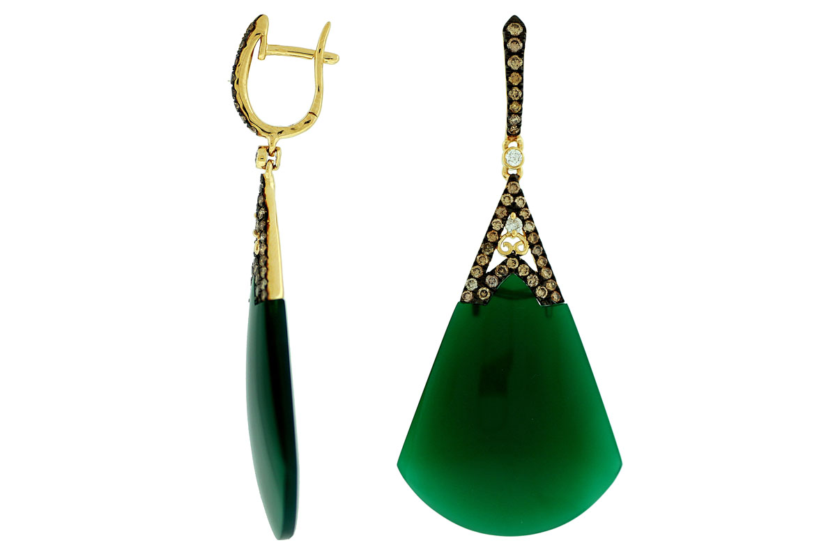 FANCY DIA &GREEN AGATE EARRING