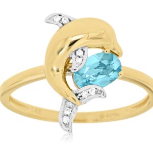 BLUE TOPAZ & DIA DOLPHIN RING