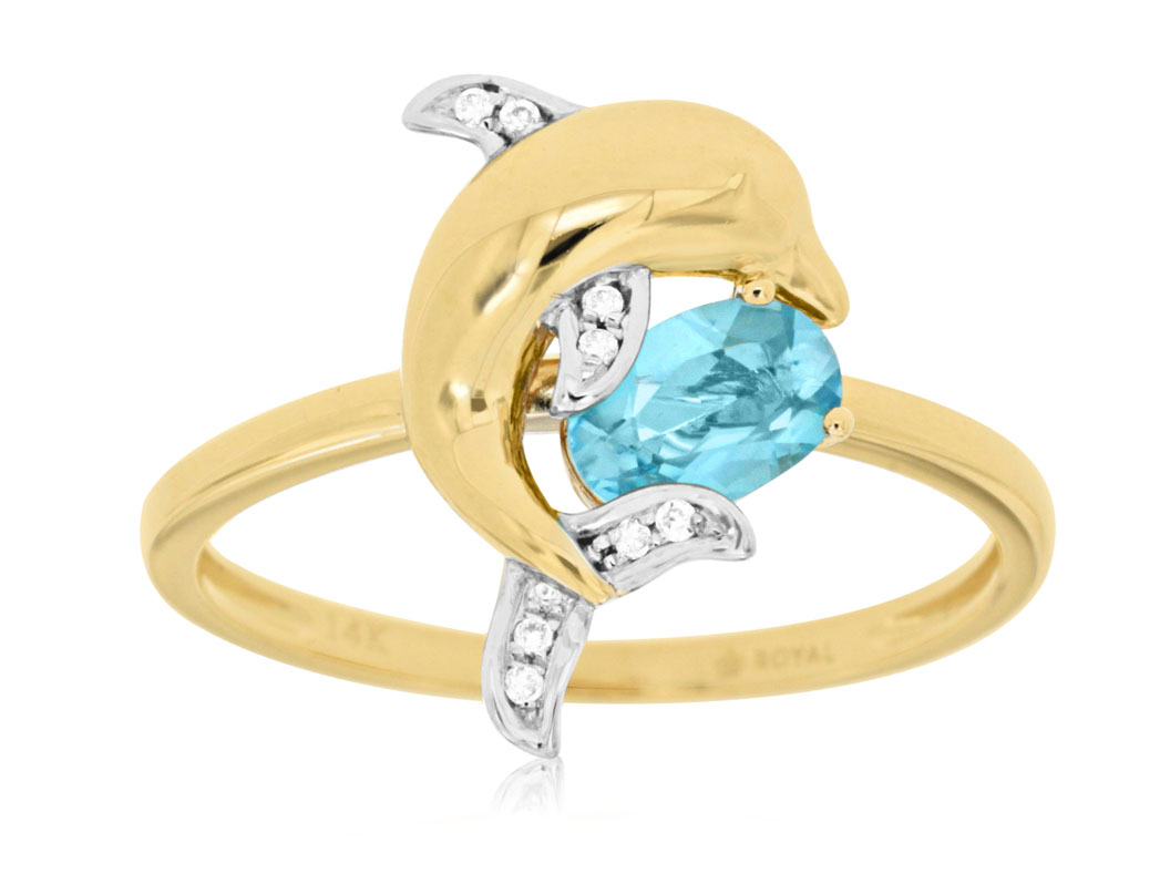 BLUE TOPAZ & DIA DOLPHIN RING