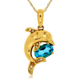 BLUE TOPAZ & DIA DOLPHIN PEND