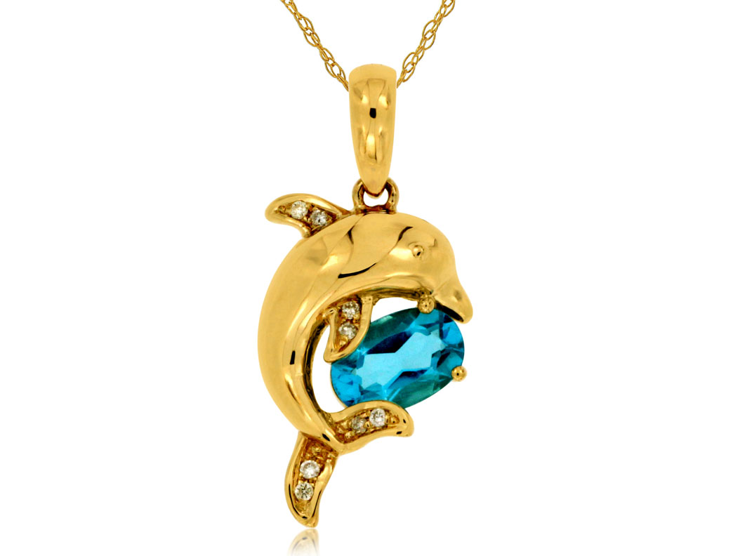 BLUE TOPAZ & DIA DOLPHIN PEND