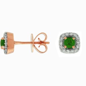 EMERALD & DIAMOND HALO STUDS