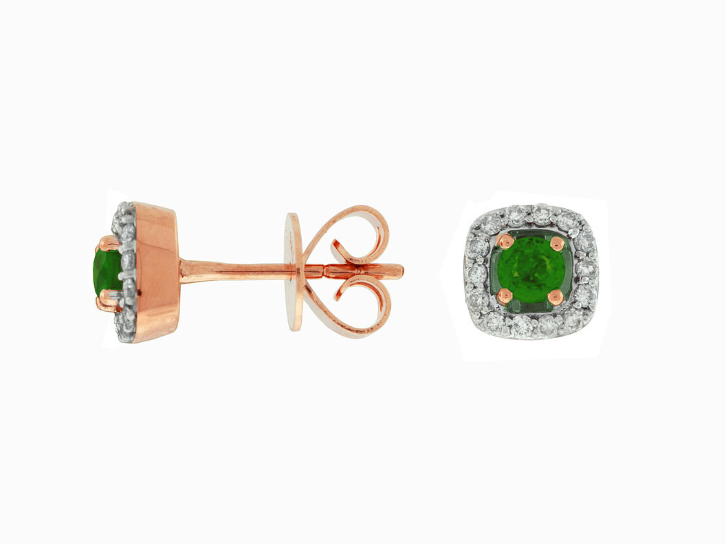EMERALD & DIAMOND HALO STUDS