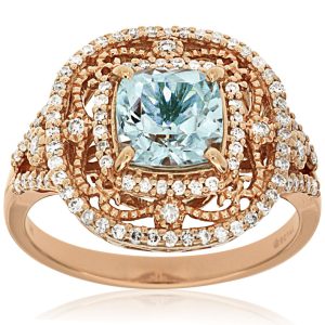 AQUAMARINE & DIAMOND RING