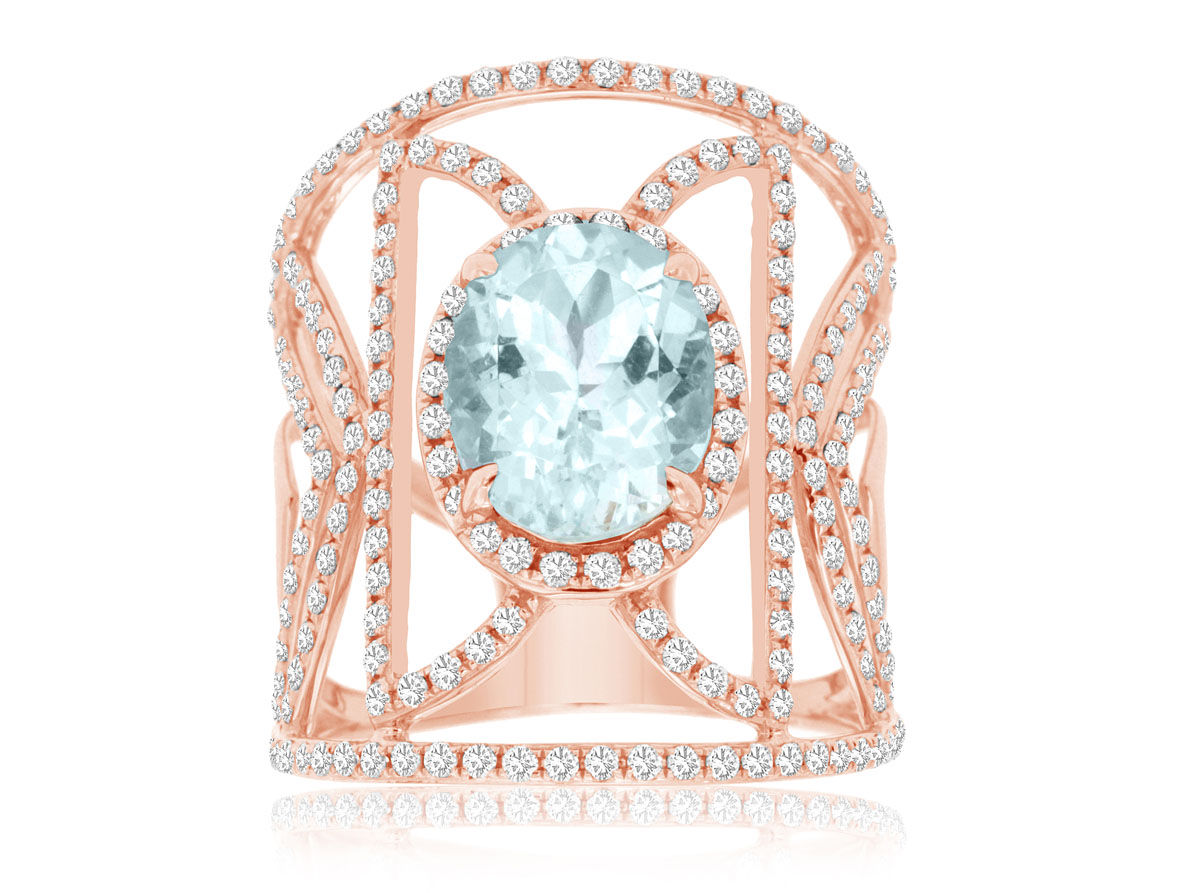 AQUAMARINE & DIAMOND RING
