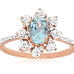 AQUAMARINE & DIAMOND RING