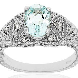 AQUAMARINE & DIAMOND RING