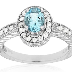 AQUAMARINE & DIAMOND RING