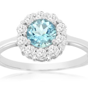AQUAMARINE & DIAMOND RING