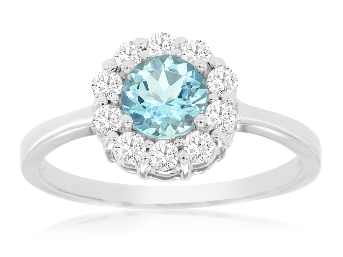 AQUAMARINE & DIAMOND RING