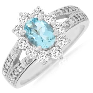 AQUAMARINE & DIAMOND RING