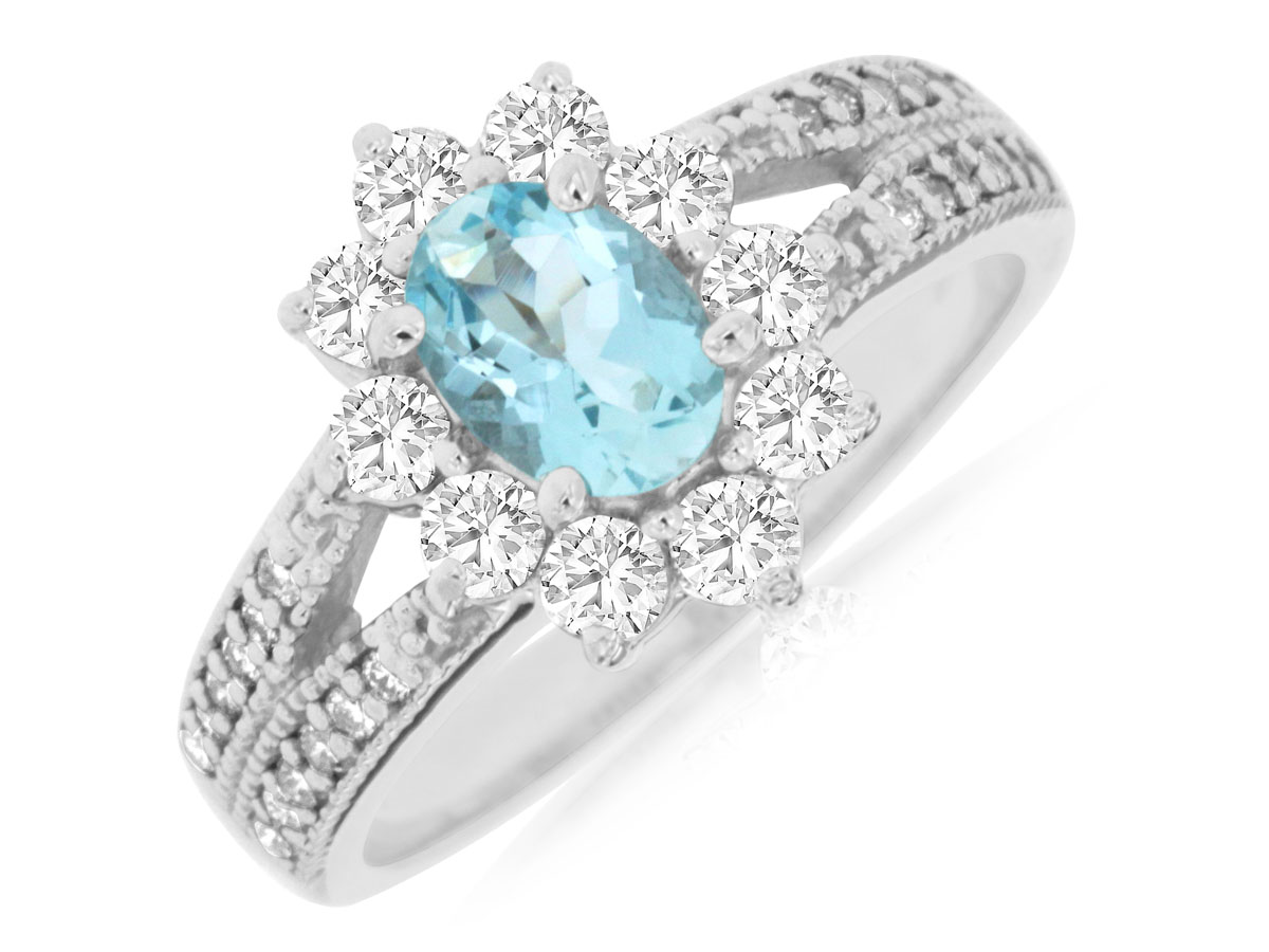 AQUAMARINE & DIAMOND RING